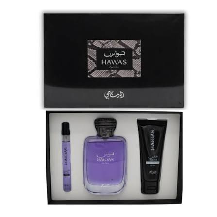 RASASI HAWAS FOR HIM 3 PC GIFT SET EDP  100 ML PERFUME/10 ML DECANT / SHOWER GEL